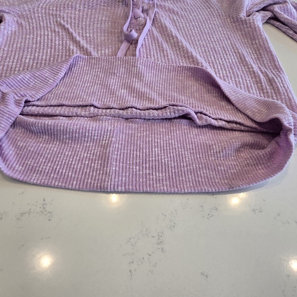 Democracy Lavender Purple Waffle Knit Pullover Sweater Top Drawstring  Womens XL - Picture 2 of 16